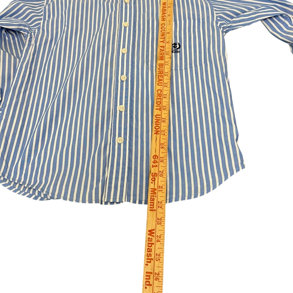 IZOD Boys Long Sleeve Button Down Shirt Size 8 Blue White Stripe Pocket Logo - Picture 6 of 8